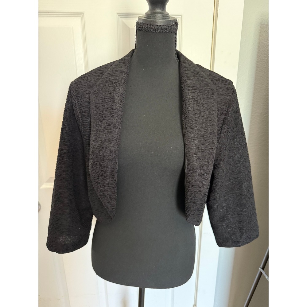 Connected Apparel Black Textured Open Front Bolero Shrug Cropped Jacket XL - Picture 6 of 7